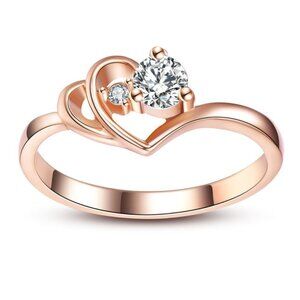 Rose Gold Heart Shaped Cute Wedding/Engagement/Party Ring for Women, V…